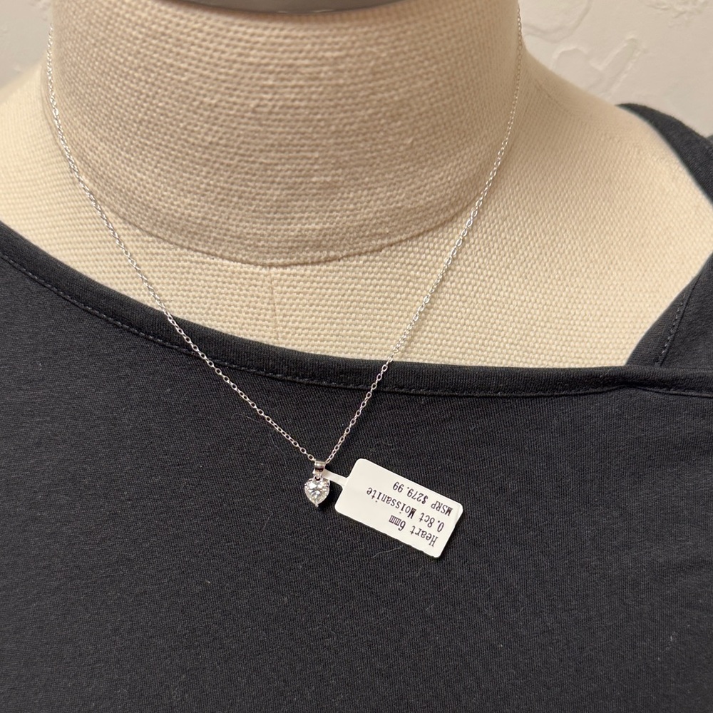Heart Pendant Moissanite 6X6mm 0.8ct D with sterling silver chain and GRA Card